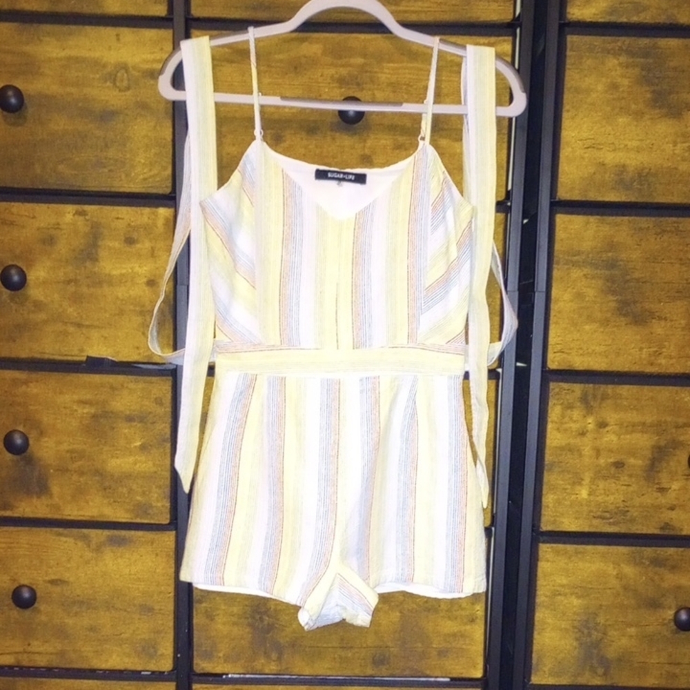 Sugarlips Striped Yellow and White Romper